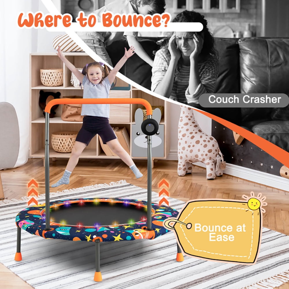 Topcobe 36 Inch Mini Trampoline with Colorful LED Lights and Bluetooth Speaker, Exercise Trampoline for Indoor Outdoor, Kids Trampolines-Multicolor