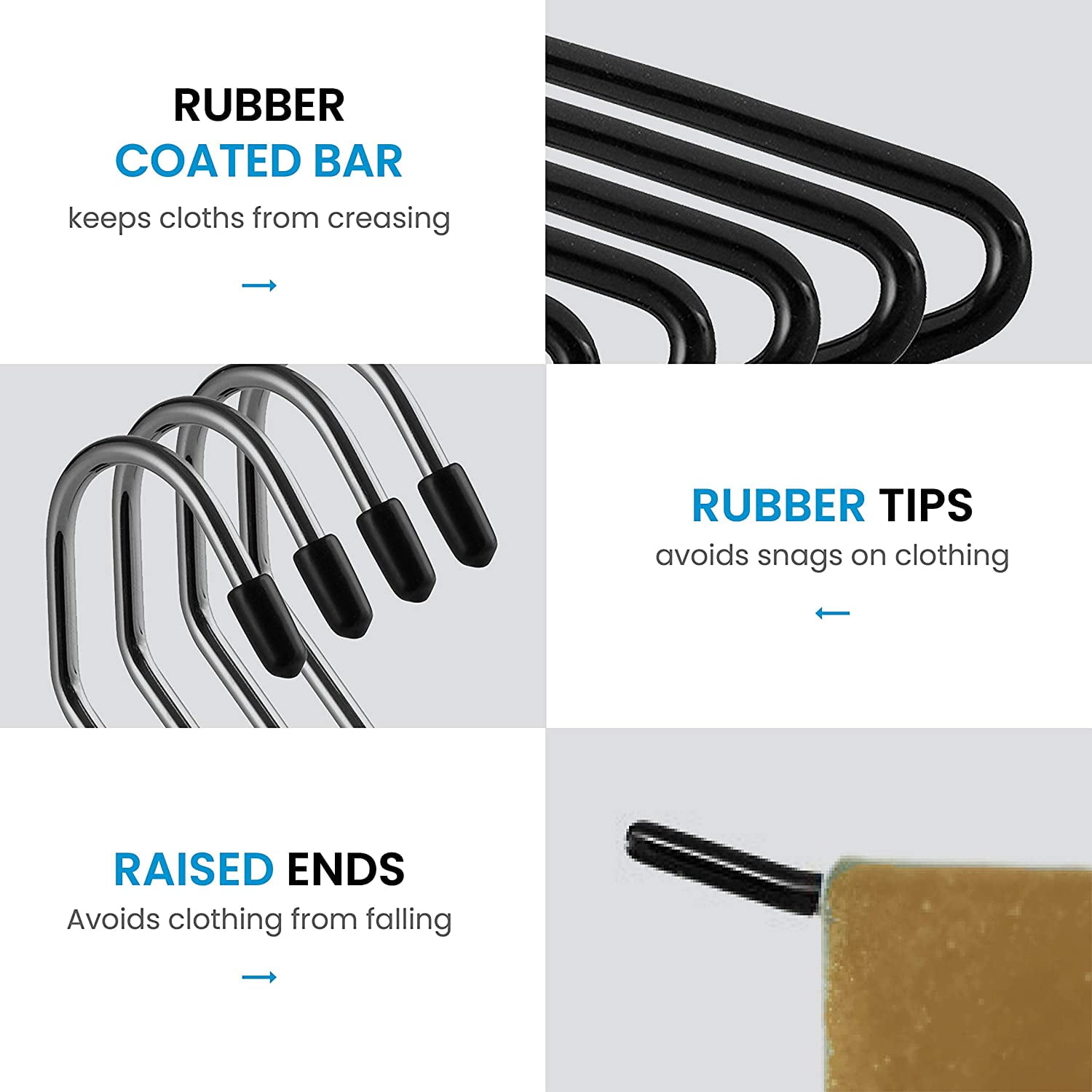 Ktinnead Slack/Trousers Pants Hangers Space Saving,20 Pack Strong and Durable Trouser Hangers,Open Ended Easy Slide Anti-Rust Metal Rubber Coating Jeans Hangers