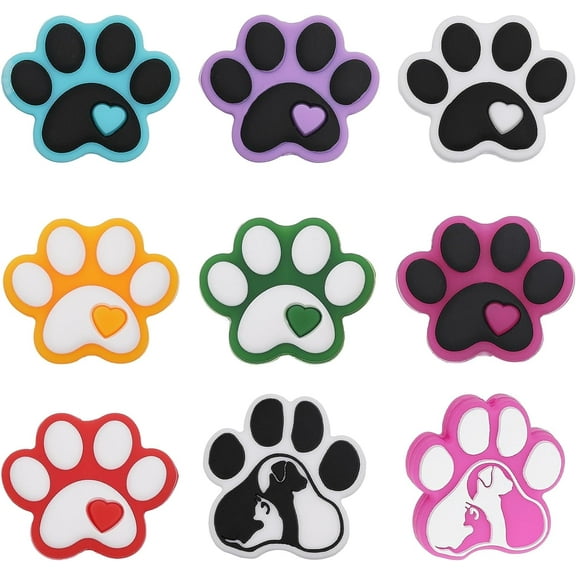 9Pcs 9Styles Cute Cat Dog Paw Beads Dog Paw Print Silicone Beads Spacer Beads for DIY Necklaces Bracelet Keychain Making Handmade Crafts Mixed Color