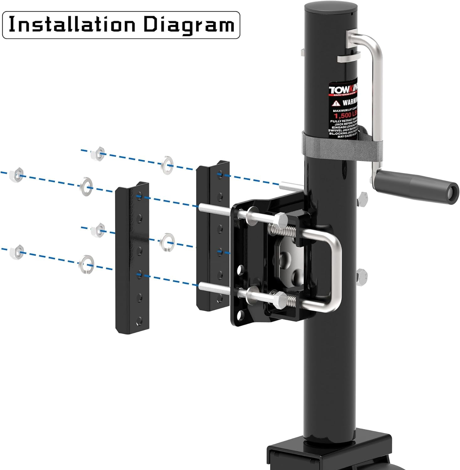 TOWKING 6-inch Dual Wheels Trailer Jack, 13" Vertical Movement, 1500 lbs, for RV, Boat, Trailer and More, Black