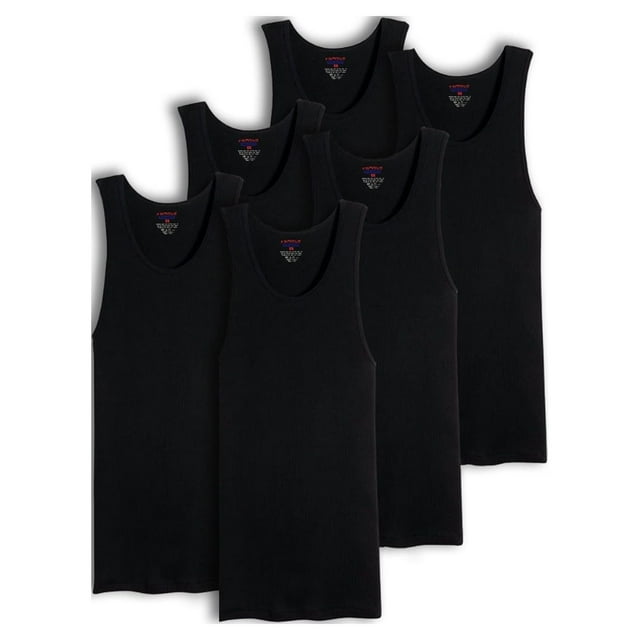 Packs Económicos de Camiseta sin Mangas y Camiseta Interior de Canalé 100% Algodón para Hombre en Blanco y Negro (2XL, Paquete de 6 Negro)