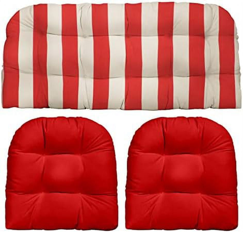 Décor Indoor Outdoor 3 Piece Tufted Wicker Cushion Set, (Standard, Red