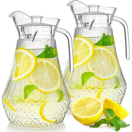 2 Pack 68 Oz Acrylic Pitcher, Clear Plastic Water Pitchers with Lid and Spout, Iced Tea Pitcher Beverage Containers for Fridge, Juice, Sangria, Lemonade, Shatter-proof, BPA-Free