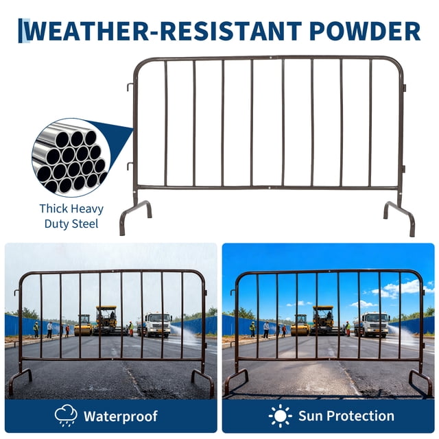 EDTara Steel Interlocking Barricade, Heavy-Duty Metal Barrier with Rust-Proof Coating, Removable Bridge Feet, Tool-Free Setup, Ideal for Outdoor Events and Construction
