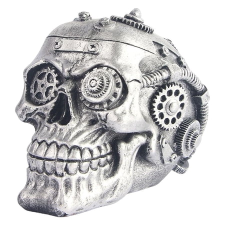 Dualoai Industrial Gothic Resin Skull Statue Home Office Death Skeleton Head Collectible