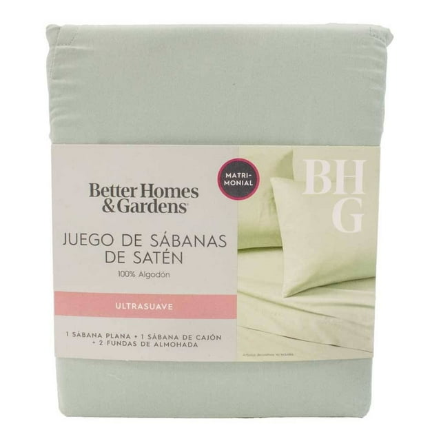Juego de Sábanas Better Homes & Gardens 4 Piezas Tamaño Matrimonial Diseño Liso Verde