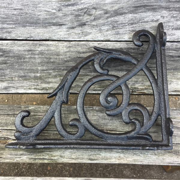 PAIR OF CHROME SCROLL 5" cast iron rustic Victorian shelf Bracket wall Support 