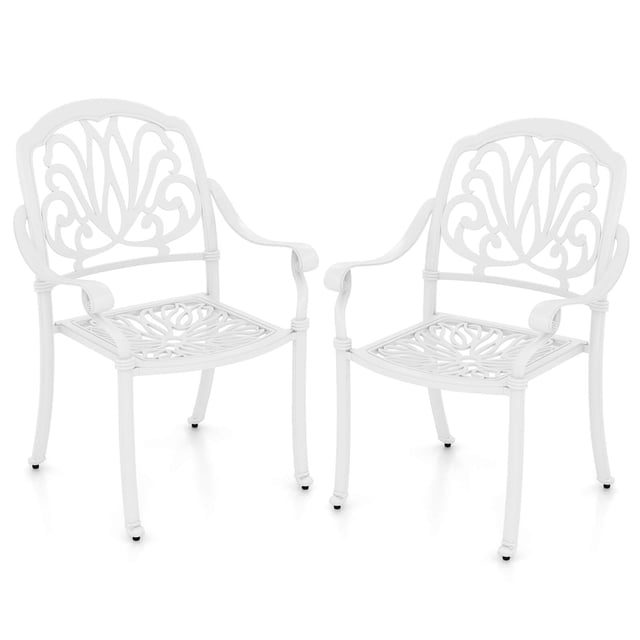 Costway 2 PCS Patio Cast Aluminum Dining Chairs Armrests Outdoor Stackable White