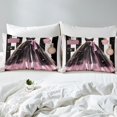 thumbnail image 3 of Drap-housse Robe Girly Rose Violet Draps de Lit à Rayures Noires et Blanches Ensemble de Lit Robe Femme Mode Moderne Ensemble de Literie à Thème Maquillage Romantique Literie à Imprimé Parfum Format Grand, Sans Drap Plat, 3 of 5