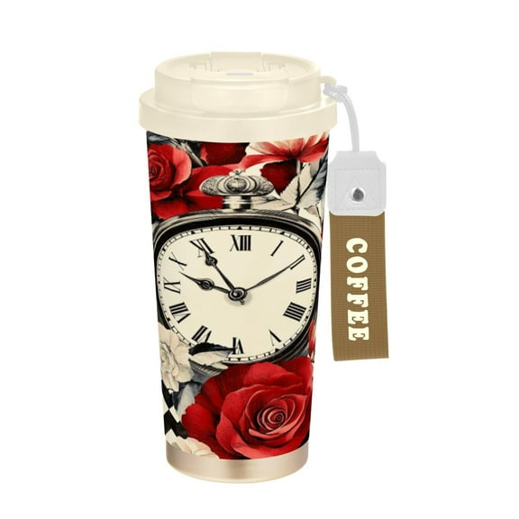 BZSMCE Coffe Bottles Stainless Steel Water Bottle With Fasshion Clockwork Roses Printed