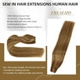 thumbnail image 5 of Sew in Hair Extensions Real Human Hair, 110g 16 inch Medium Brown Highlight Honey Blonde Weft Hair Extensions Remy Straight Weave Bundles, 5 of 6