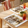 thumbnail image 4 of Spring Sunflower Glass Bottle Placemats Set of 6 Brown Bow Leopard Place Mats Indoor Wipeable Table Mats Washable Cloth Dining Table Placemats for Kitchen Holiday Party Home Decor 13x19 Inch, 4 of 9
