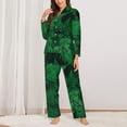 thumbnail image 3 of Kll Green Leave Fern Print Women'S Long Sleeve Pajamas With Pants Sleepwear Loungewear 2 Set-Small, 3 of 9