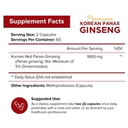 NutriFlair Korean Panax Ginseng 1600mg Per Serving, 120 Capsules – Herbal Energy & Vitality Supplement, Non-GMO, Vegan, Made in USA