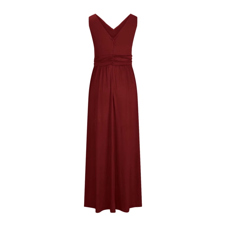 SMihono Women's Plus Size V-Neck Pleated Chiffon Maxi Semi-Formal Dress  Bridesmaid Dresses Evening Party Maxi Dress Floor Length Bridesmaid Long  Dresses Wine 14 - Walmart.com