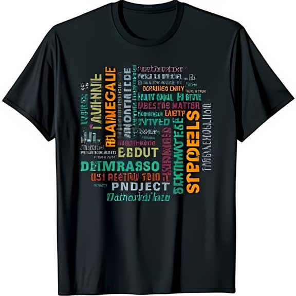 Colorful Politics Word Cloud Graphic Black T-Shirt for Trendy Activists