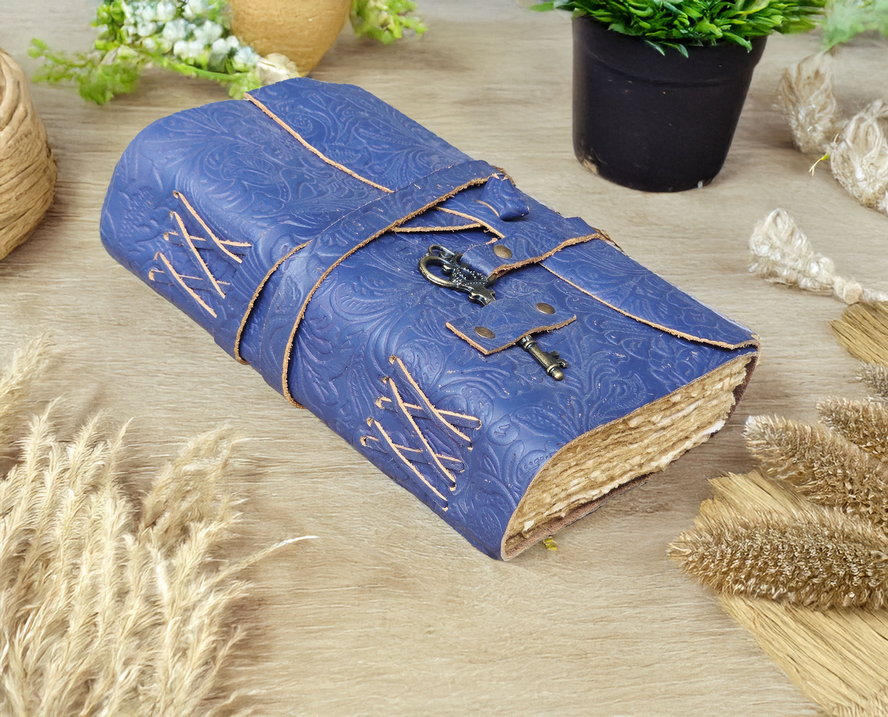 Quirky Craft Embossed Vintage Travel Journal -200 Vintage Deckle Edge Pages - 5 x 7 in, 200 Pages Sketchbook Leather Book of Shadows Leather Grimoire