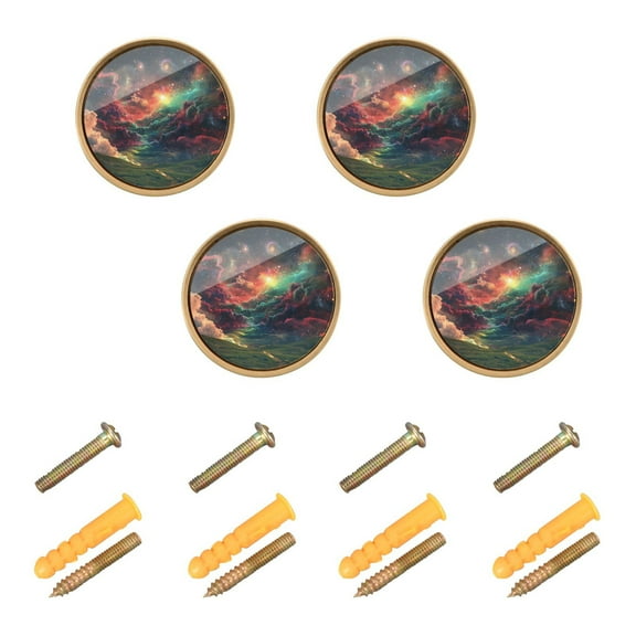 Qxltty Colorful Galaxy Cabinet Knobs Kitchen Drawer Knobs Round Door Pulls Dressing Table Wardrobe Closet Knob Handles Decorative Set of 4