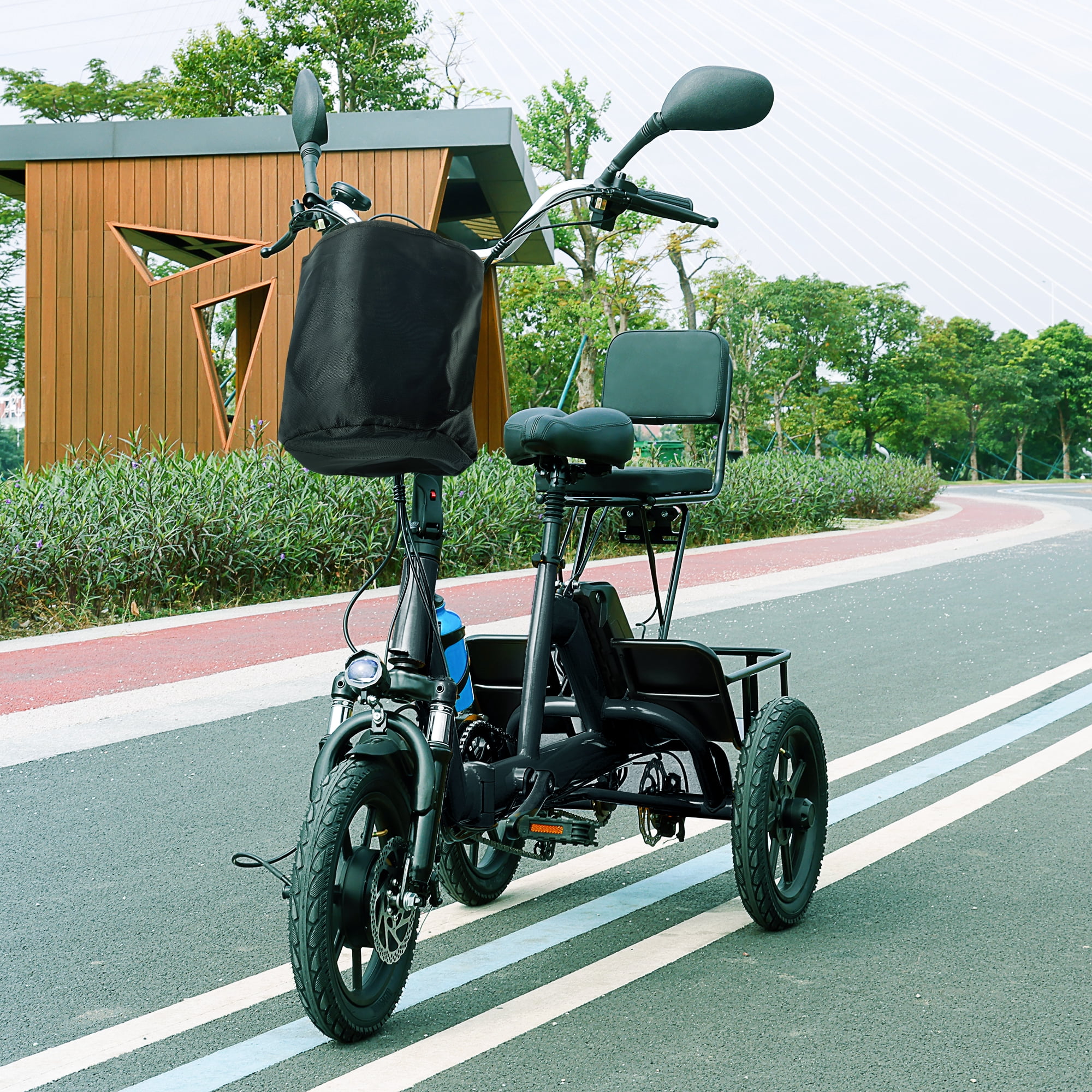 ARTUDATECH Foldable 3 Wheel Electric Tricycle 350W 48V Electric Trike with Front & Rear Basket for Men Women Adult Senior Black UL2849