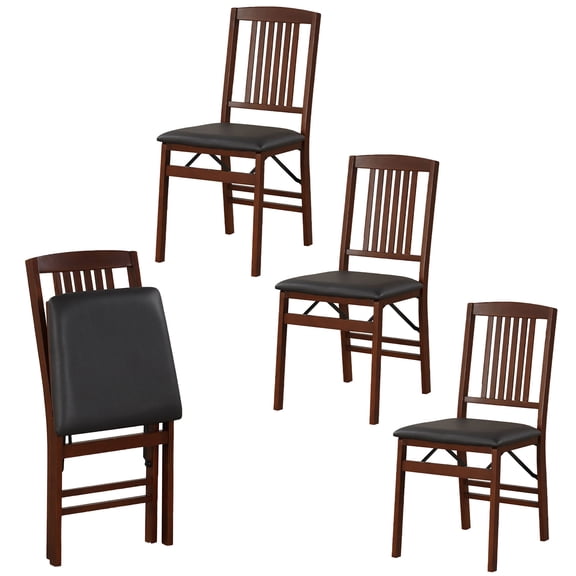 Gymax Folding Dining Chairs Set of 4 /Padded Seat Rubber Wood Frame for Dining Room