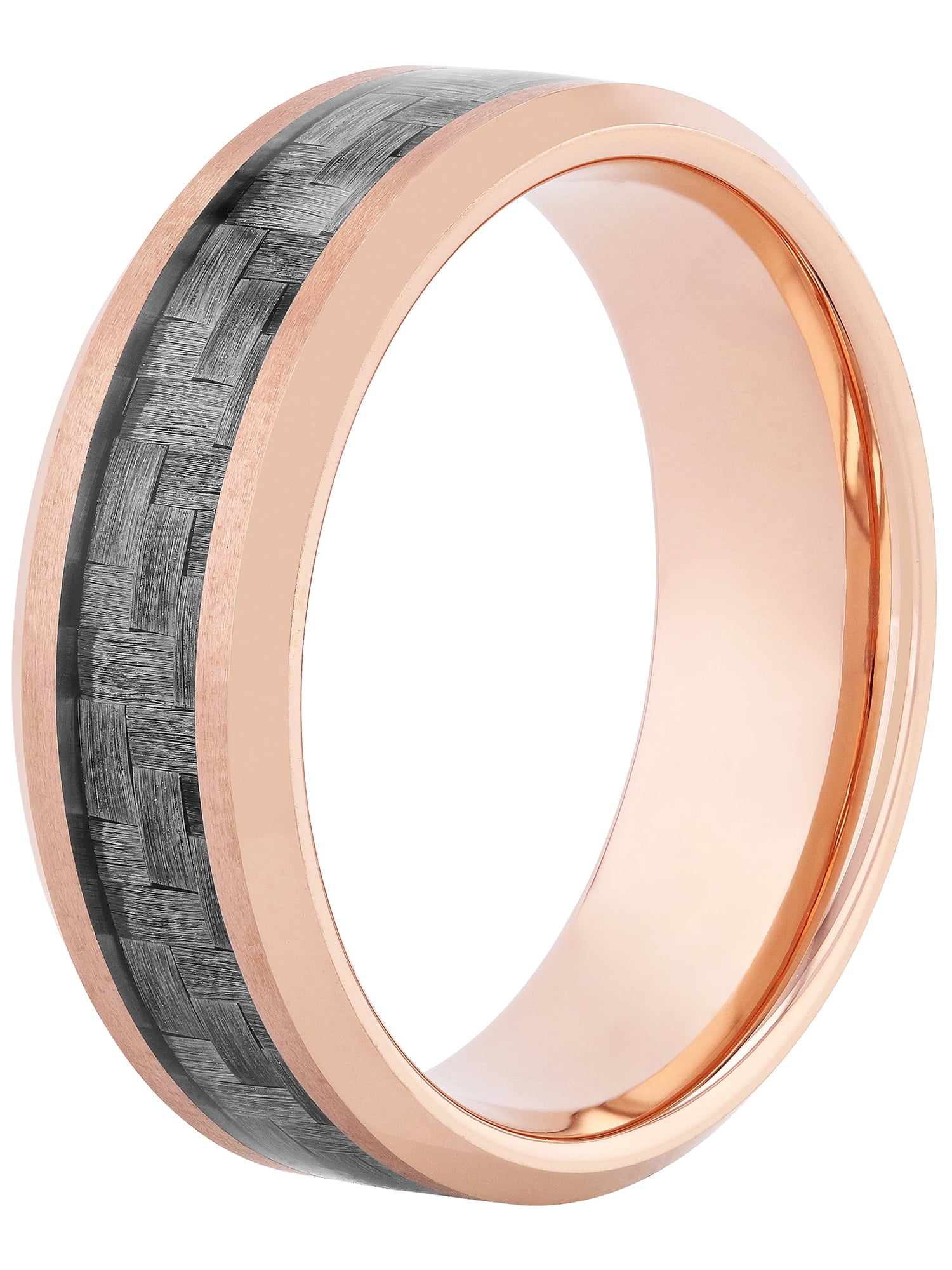 Men's Rose-Tone Tungsten with Carbon Fiber Inlay Beveled Wedding Ring - Wedding Band