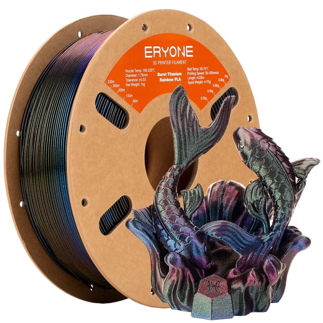 Eryone Impresora 3D De Filamento Pla Arcoíris De Titanio Quemado 1,75 Mm +/-0,03 Mm 1 Kg (2,2 Libras)/Carrete Galáctico (Verde, Azul Y Rojo Rosa)