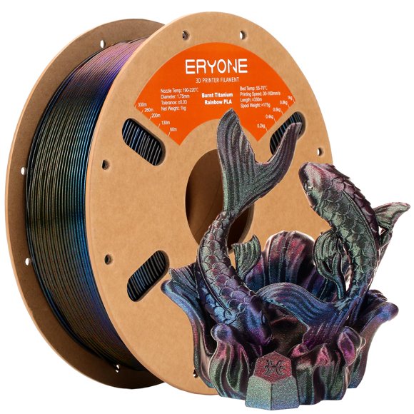 Eryone Impresora 3D De Filamento Pla Arcoíris De Titanio Quemado 1,75 Mm +/-0,03 Mm 1 Kg (2,2 Libras)/Carrete Galáctico (Verde, Azul Y Rojo Rosa)