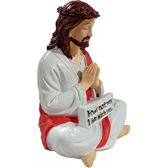 Jesus Resin Desk Figurine, Handmade Sitting Statue for Car Desktop