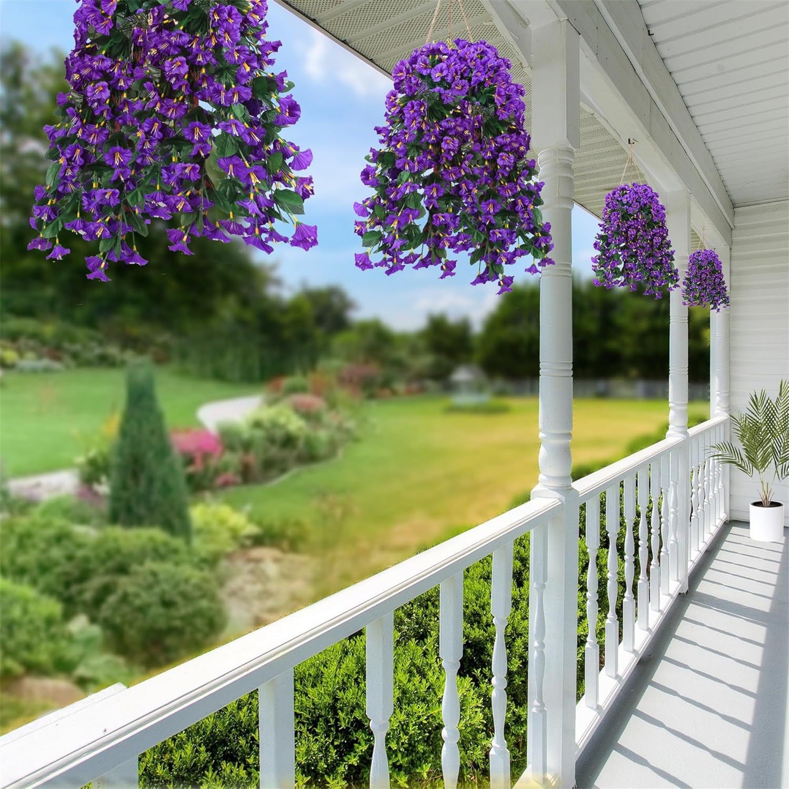 1PCS 23 Inch Artificial Hanging Morning Glory Flowers for Porch Patio Balcony Spring Summer Outdoor Decor, Faux Trailing Vines Fake Hanging Floral Plants,UV Resistant Realistic Fade Proof,D-style
