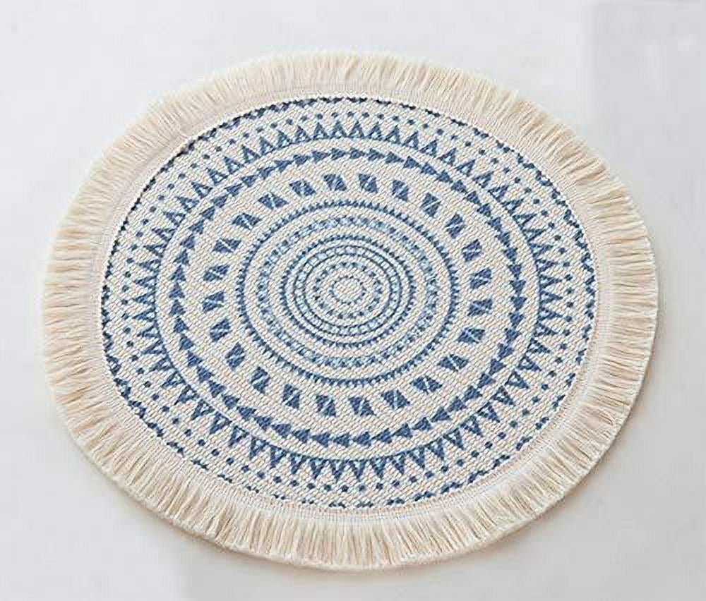 Fennco Styles Boho Geometric Fringe Decorative Cotton Placemats 13-inch Round, Set of 4