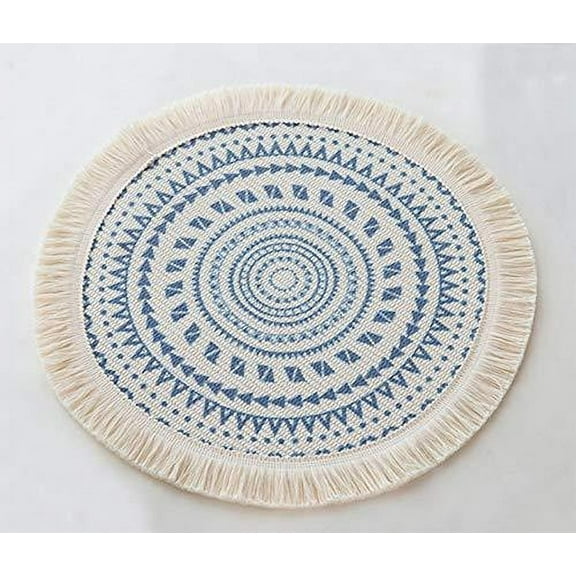 Fennco Styles Boho Geometric Fringe Cotton Placemats, 13-inch Round, Set of 4