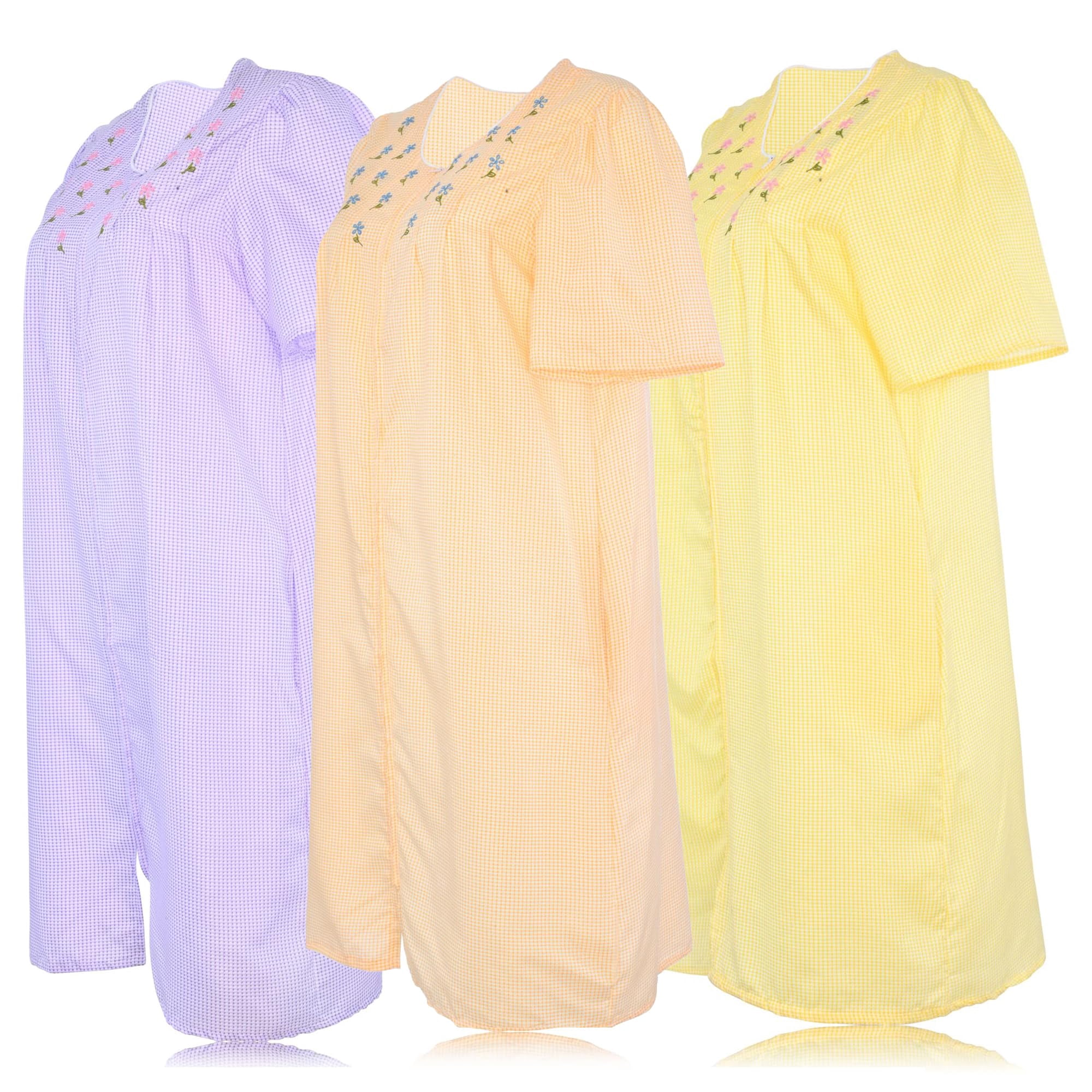 JEFFRICO 3 Pack House Dresses for Women with Pockets - Lightweight Breathable Short Sleeve Muumuu & Nightgowns - Zipper Front Housecoat and Dusters for Women