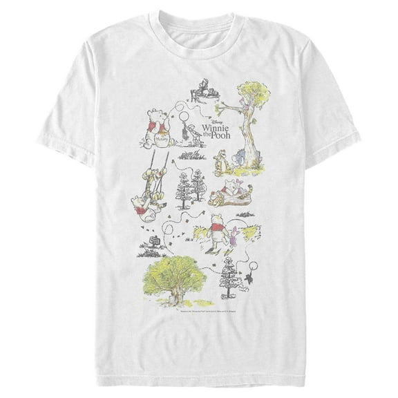 Men's Winnie the Pooh Hundred Acre Woods Storybook Map Graphic Tee White X Large