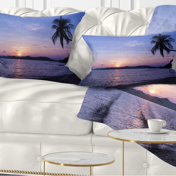 Designart Hanging Seat in Blue Sunset Beach - Modern Seashore Throw Pillow - 12x20