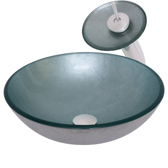 Novatto NSFC-7032001BN Argento Silver Foiled Glass 16.5" x 5.75" Round Top-Mount Sink, 4-Piece