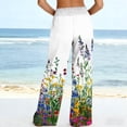 thumbnail image 5 of MYAOYI Women's Summer Beach Resort Watercolor Wildflower Print Wide Leg Pants, Smocked Elastic High Waist Loose Flowy Palazzo Trousers for Travel Holiday, 5 of 7