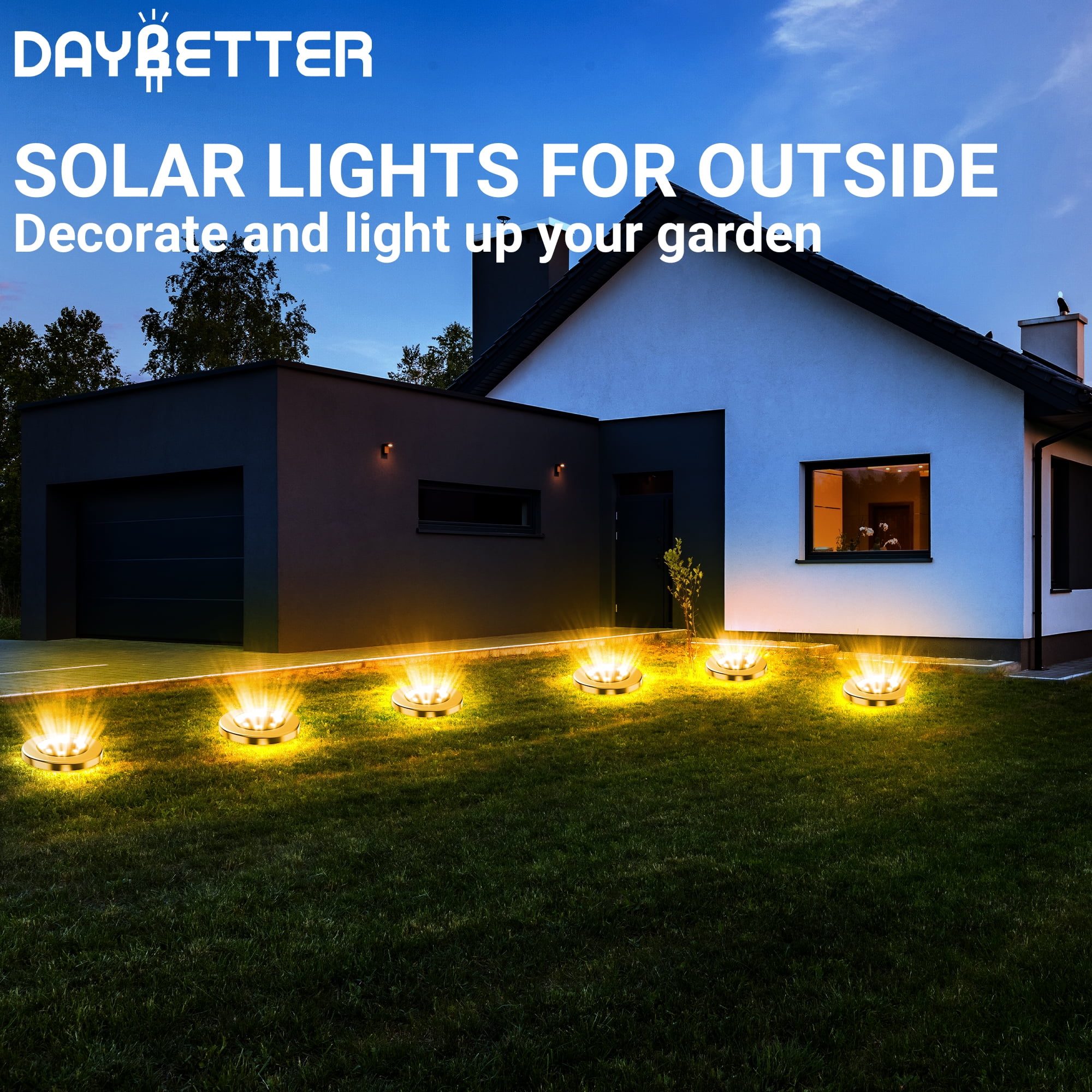 DAYBETTER 12 pack Solar Ground Lights,8 LED Disk Light for Driveway Walkway Pathway Outside Lihgting