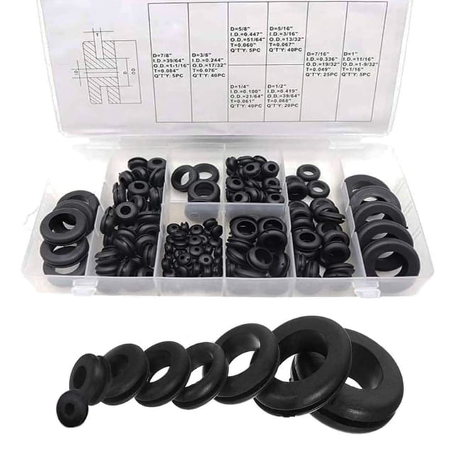 HUGFEGWE 180pc Rubber Grommet Assortment Kit Firewall Hole Plug Assortment in 8 Common Sizes Set Rubber Wire Grommets for Wire Plug and Cable CJB91-13162