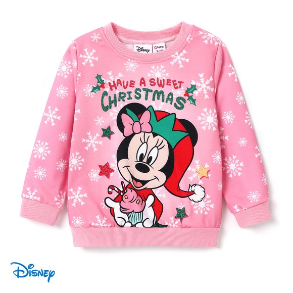 Disney Minnie Mouse Toddler Girl Sweatshirt Sweet Christmas Character Graphic Crewneck Top Size 2-6