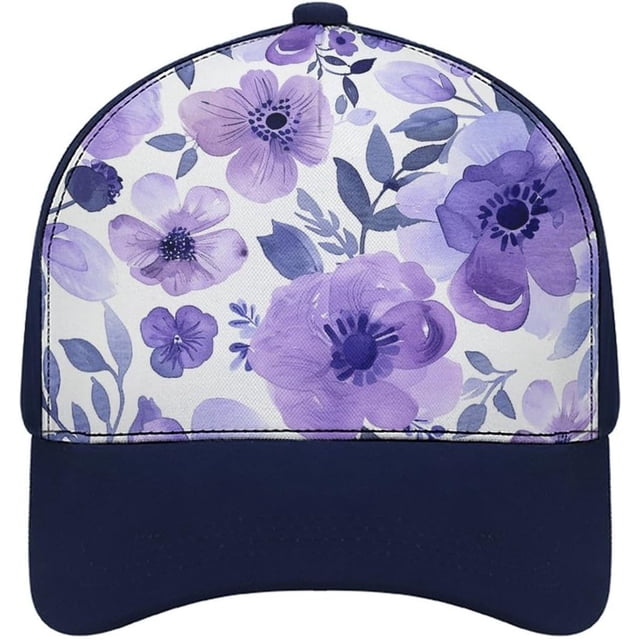 Purple Floral Pattern Baseball Cap Classic Golf Cap Soft Dad Hat Multicolor Adjustable Low Profile Hat Unisex