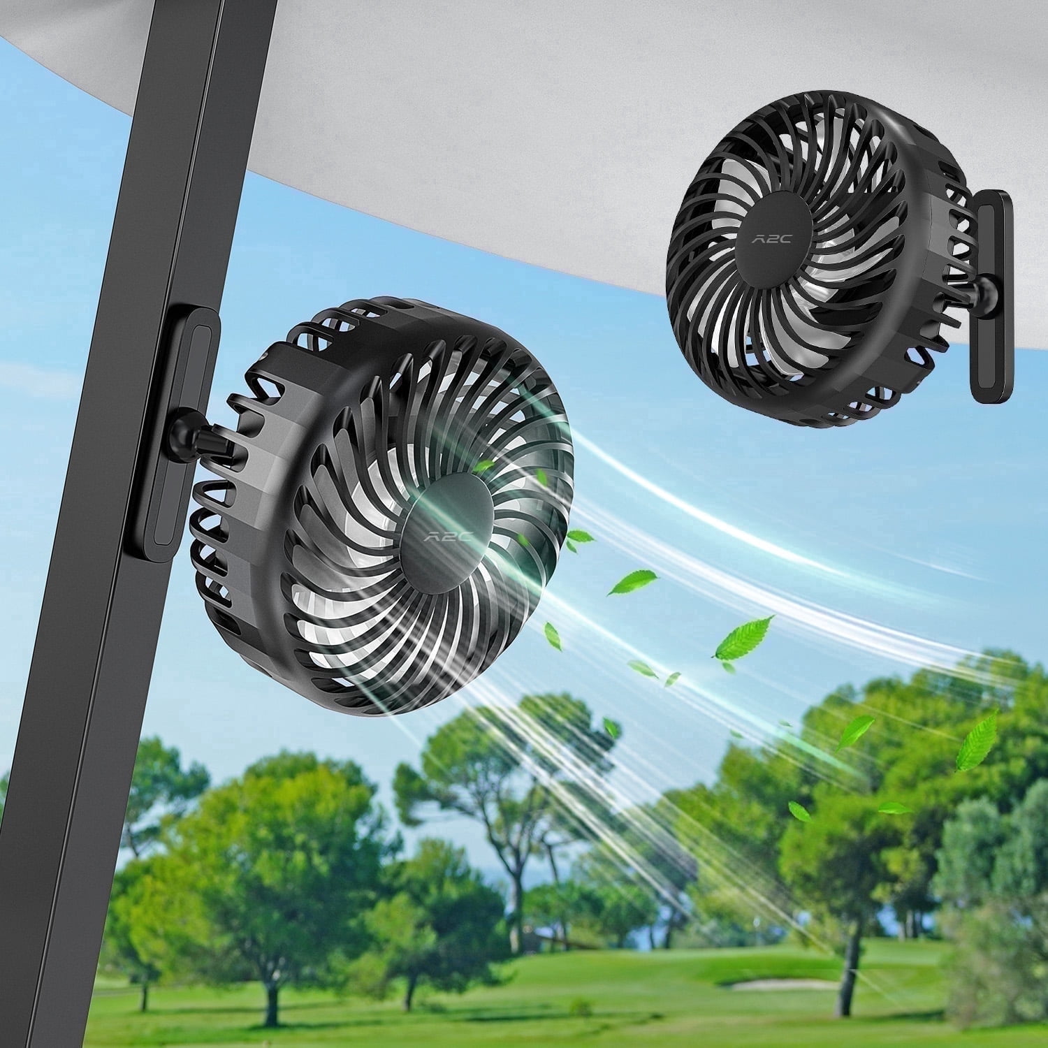 A2C Golf Cart Fan, Magnetic Cordless Portable Fan, 3-Speed Adjustable for Camping, Outdoor, Gym, Golf Cart