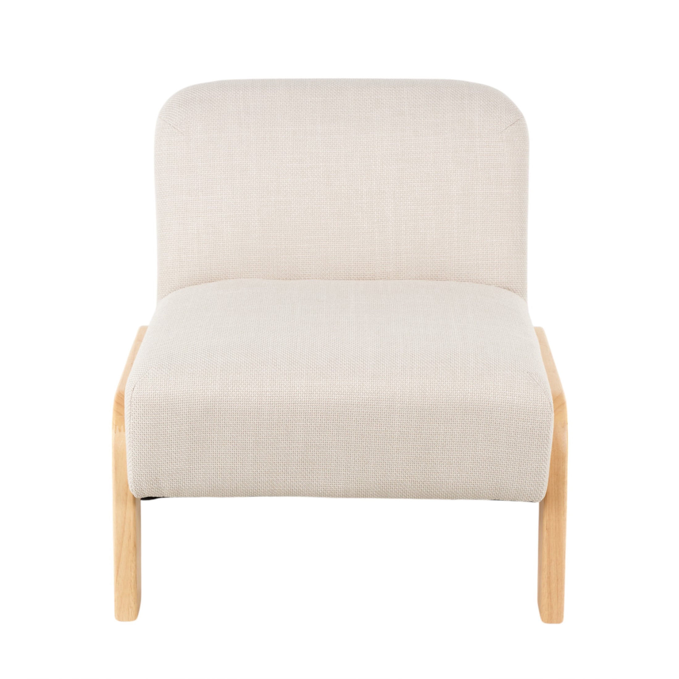 DecMode Polyester Square Boucle Lounge Chair with Brown Wooden Legs, Beige
