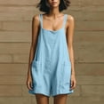 thumbnail image 5 of Lcziwo Cotton Shorts Jumpsuits for Women Spaghetti Strap Wide Leg Loose Overalls Summer Vacation Casual Trendy Tank Rompers with Pockets Light Blue,XL, 5 of 8