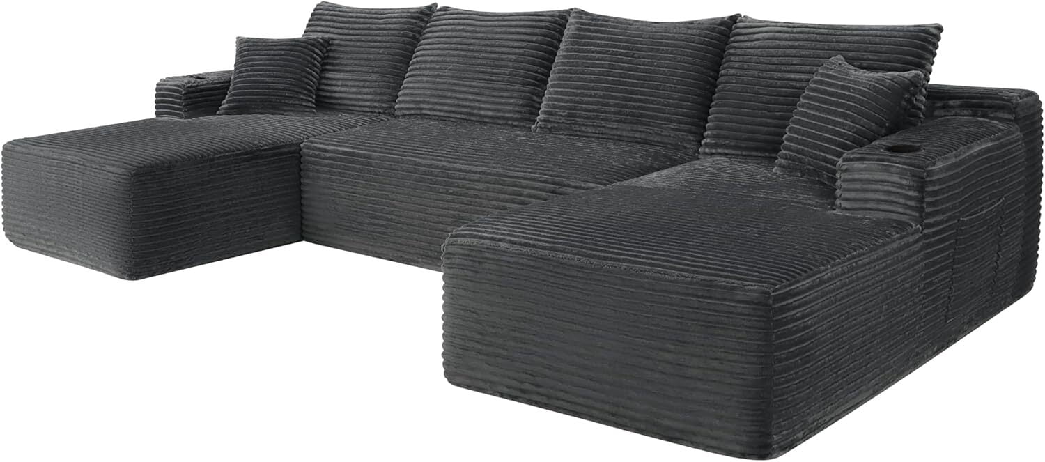 126" Oversized U Shaped Modular Sectional Sofa, Deep Seat Cloud Couch, Boneless Corduroy Compression Sofa, No Assembly, Modern Couch for Living Room, Grey
