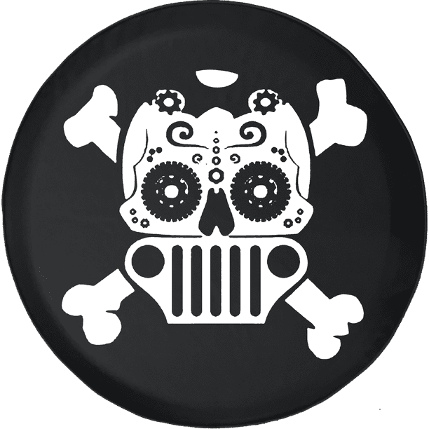 Sugar Skull and Crossbones Jeep Wrangler Grill Spare Tire Cover fits