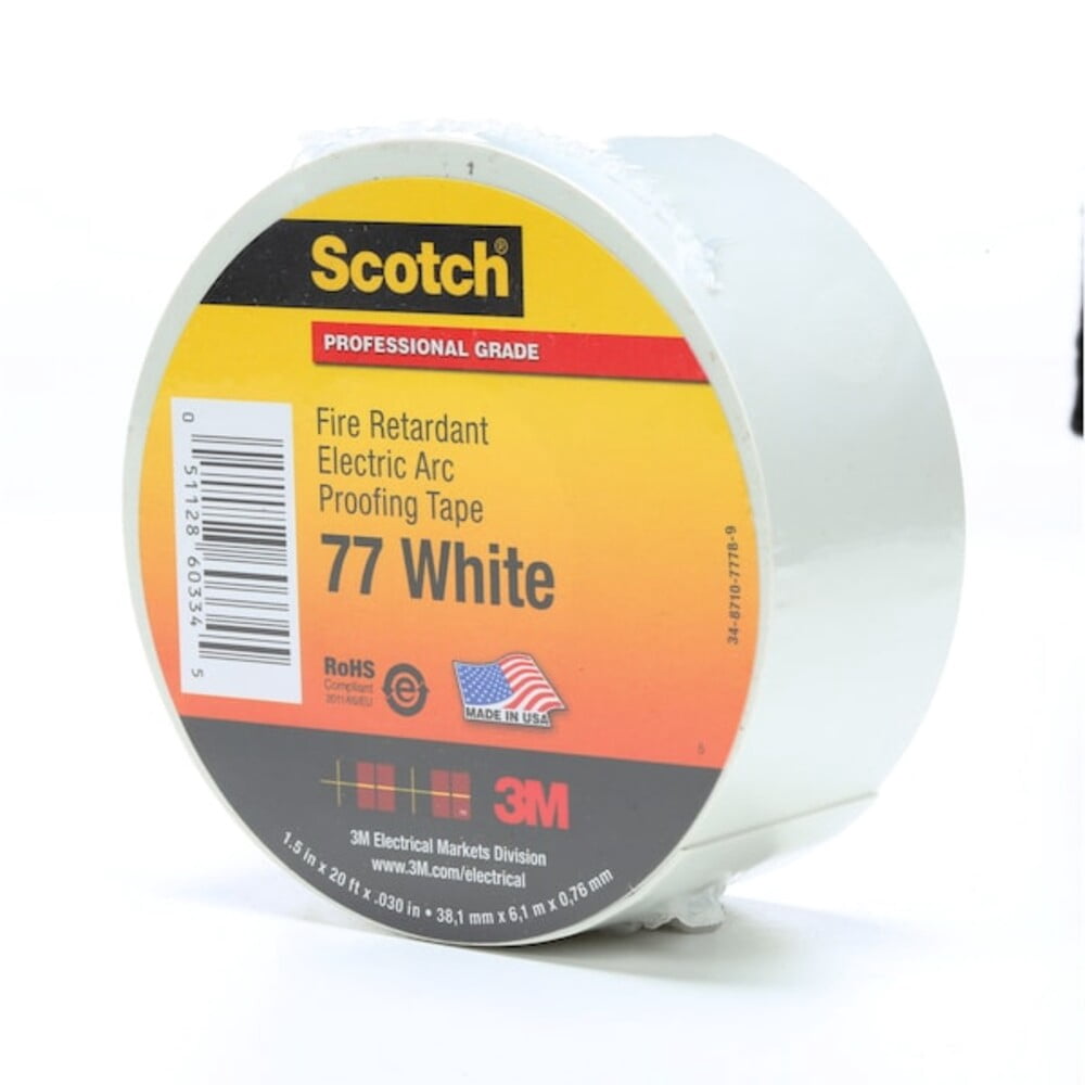 3m Electrical Tape, White, 6-5/8 yd L, 1-1/2 in W 77WHITE-1-1/2X20FT