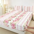 thumbnail image 3 of Feelyou Pink Rose Floral Bed Sheets for Girl, Western Bohemian Flower King Sheets, Chic Stripes Lines Sheet Set, Super Cozy Room Decor, 4pcs, 3 of 7