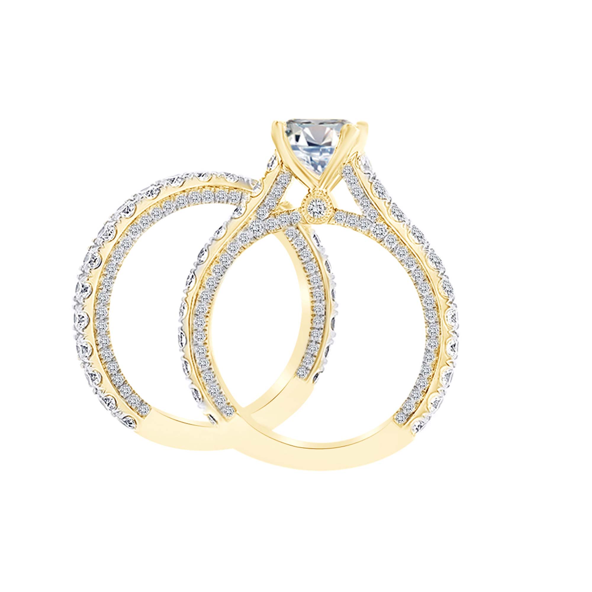 AFFY 2.35 Carat Round Shape White Natural Diamond Semi Mount Wedding Engagement Ring Set 18K Solid Yellow Gold Ring Size-7