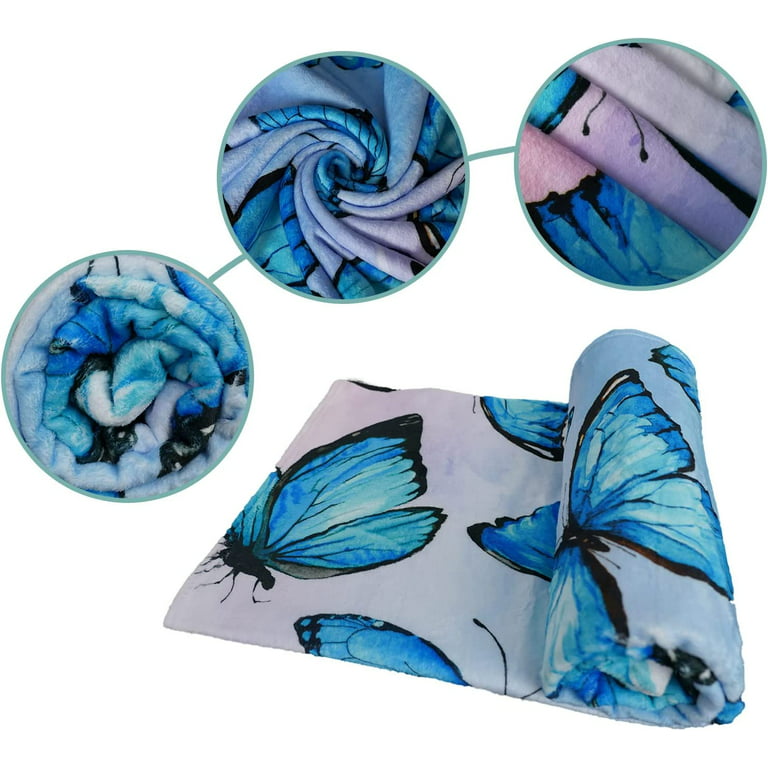 Butterfly Blanket 50x60 Blue Butterfly Throw Blankets Butterfly Gifts  Stuff for Women Girl Super Cozy Soft Blanket for Bedroom Living Room Sofa 
