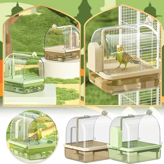 GeBuSn Automatic Bird Baths For Cage – Indoor Bath With Bird Cage Accessory For Pet Birds Conure Budgies Lovebird (Green)